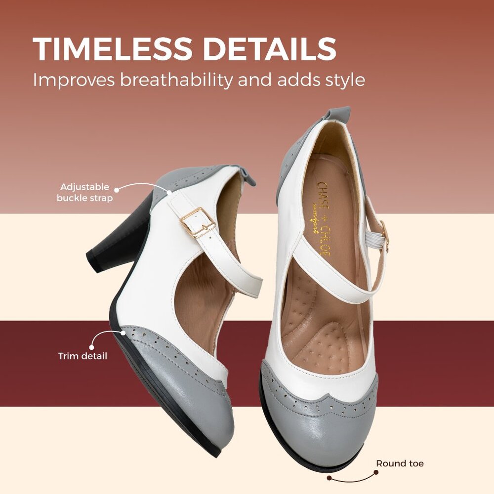 Chase & Chloe Dora-2 Women's Round Toe Two Tone Mary Jane Pumps - Picture 4 of 6